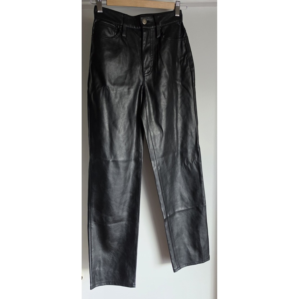 Madewell The Perfect Vintage Black Faux Leather Pants 23 Straight Leg Trousers